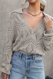 Hollow Out Johnny Collar Sweater - Trendsi - Flyclothing LLC