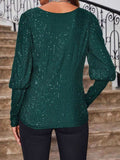 Sequin Boat Neck Long Sleeve Top - Trendsi - Flyclothing LLC