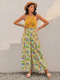 Openwork Halter Neck Floral Wide Leg Jumpsuit - Trendsi - Flyclothing LLC