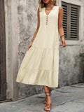 Decorative Button Notched Sleeveless Dress - Trendsi - Flyclothing LLC