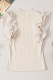 Ruffle Flutter Sleeve Mock Neck Ribbed Top - Trendsi - Flyclothing LLC