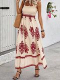 Smocked Printed Wide Strap Maxi Dress - Trendsi - Flyclothing LLC
