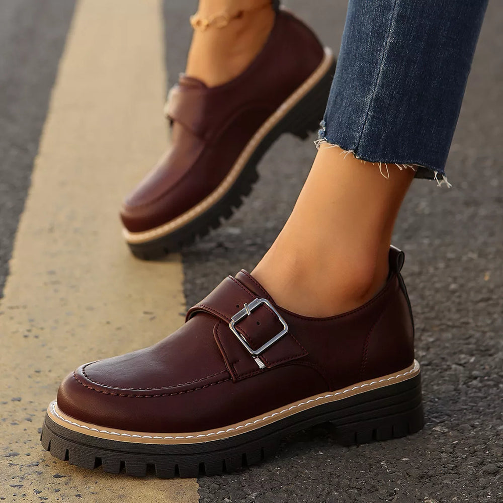 Buckle Accent Chunky Platform Loafers - Trendsi - Flyclothing LLC