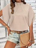 Ruched Mock Neck Half Sleeve Blouse - Trendsi - Flyclothing LLC