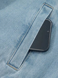 Elastic Edge Collared Zip Up Denim Jacket With Pocket - Trendsi - Flyclothing LLC