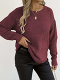 Textured Knit Relaxed Fit Round Neck Sweater - Trendsi - Flyclothing LLC