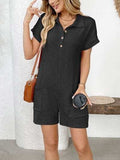 Button Detail Collared Neck Short Sleeve Romper - Trendsi - Flyclothing LLC