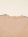 Lace-Trimmed Ruched Detail Long Sleeve T-Shirt - Trendsi - Flyclothing LLC