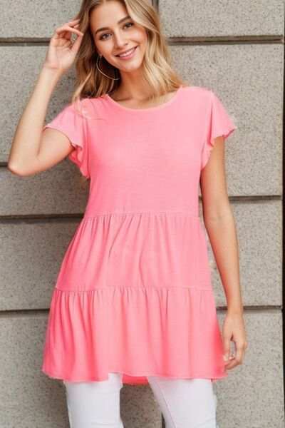 Heimish Full Size Tiered Round Neck Ruffle Sleeve Top Plus Size - Trendsi - Flyclothing LLC