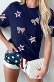 Sequin Star Round Neck Short Sleeve T-Shirt - Trendsi - Flyclothing LLC
