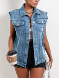 Pocketed Collared Neck Sleeveless Denim Top - Trendsi - Flyclothing LLC