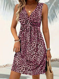 Leopard V-Neck Sleeveless Mini Dress - Trendsi - Flyclothing LLC