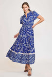 Umgee Full Size Printed Notched Short Sleeve Tiered Dress Plus Size - Trendsi - Flyclothing LLC