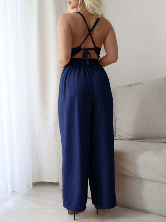 Devine Tie Back Backless Crisscross Jumpsuit - Trendsi - Flyclothing LLC