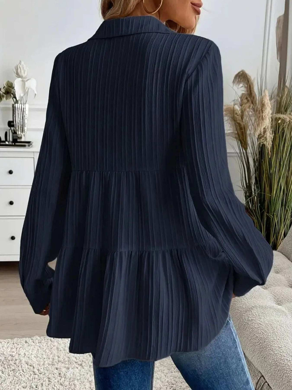 Striped Button-Down Tiered Shirt - Trendsi - Flyclothing LLC