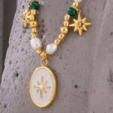 Titanium Steel Freshwater Pearl Oval Pendant Necklace - Trendsi - Flyclothing LLC