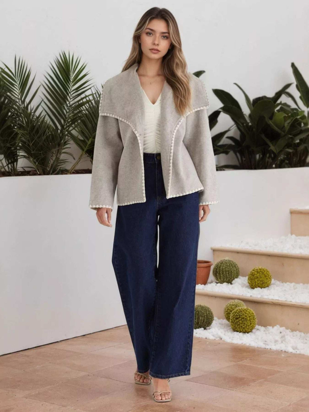 One Button Long Sleeve Outerwear - Trendsi - Flyclothing LLC