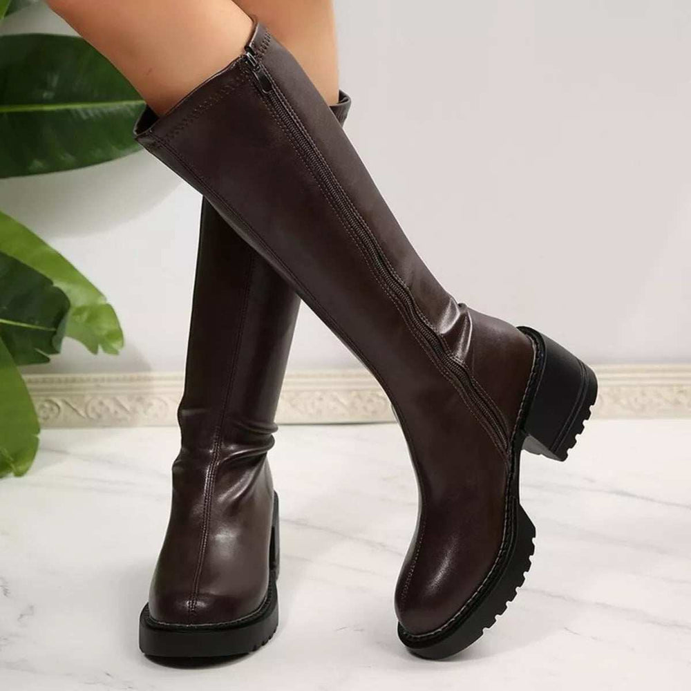 Round Toe Block Heels Boots - Trendsi - Flyclothing LLC