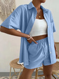 Button Up Short Sleeve Shirt and Shorts Set - Trendsi - Flyclothing LLC