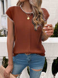 Round Neck Cap Sleeve Knit Top - Trendsi - Flyclothing LLC