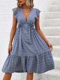 Swiss Dot V-Neck Cap Sleeve Dress - Trendsi - Flyclothing LLC