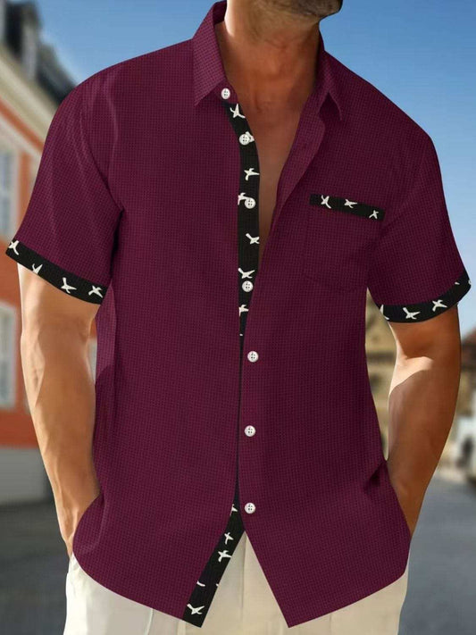 Men's Full Size Contrast Trim Waffle Knit Short Sleeve Shirt Plus Size - Trendsi - Flyclothing LLC