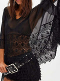 Lace V-Neck Ruffle Long Sleeve Cover-Up - Trendsi - Flyclothing LLC
