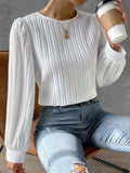 Round Neck Long Sleeve Blouse - Trendsi - Flyclothing LLC