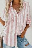 Striped Collared Neck Long Sleeve Shirt - Trendsi - Flyclothing LLC