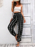 Tied Printed High Waist Pants - Trendsi - Flyclothing LLC
