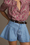 Pleated Patchwork Panel Lightweight Denim Shorts - Trendsi - Flyclothing LLC