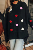 Valentine’s Day Heart Patched Turtleneck Long Sleeve Top - Trendsi - Flyclothing LLC