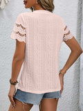 Full Size Eyelet Round Neck Short Sleeve Top - Trendsi - Flyclothing LLC