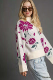 Umgee Floral Patterned Mock Neck Sweater - Trendsi - Flyclothing LLC