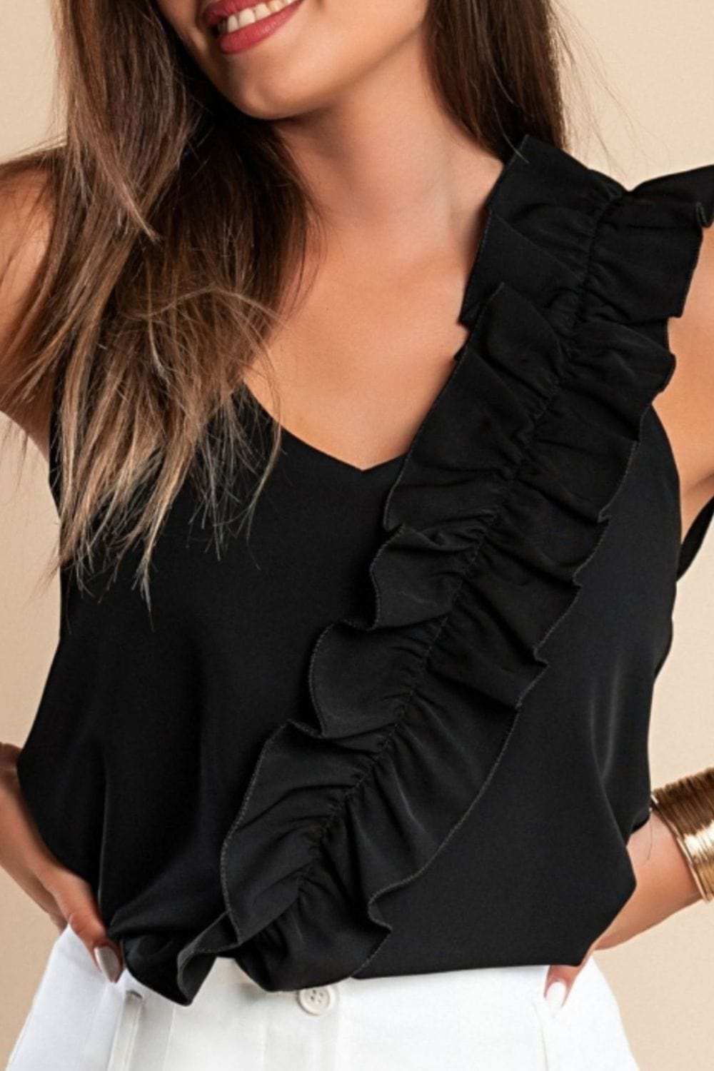 Ruffled V-Neck Cami - Trendsi - Flyclothing LLC