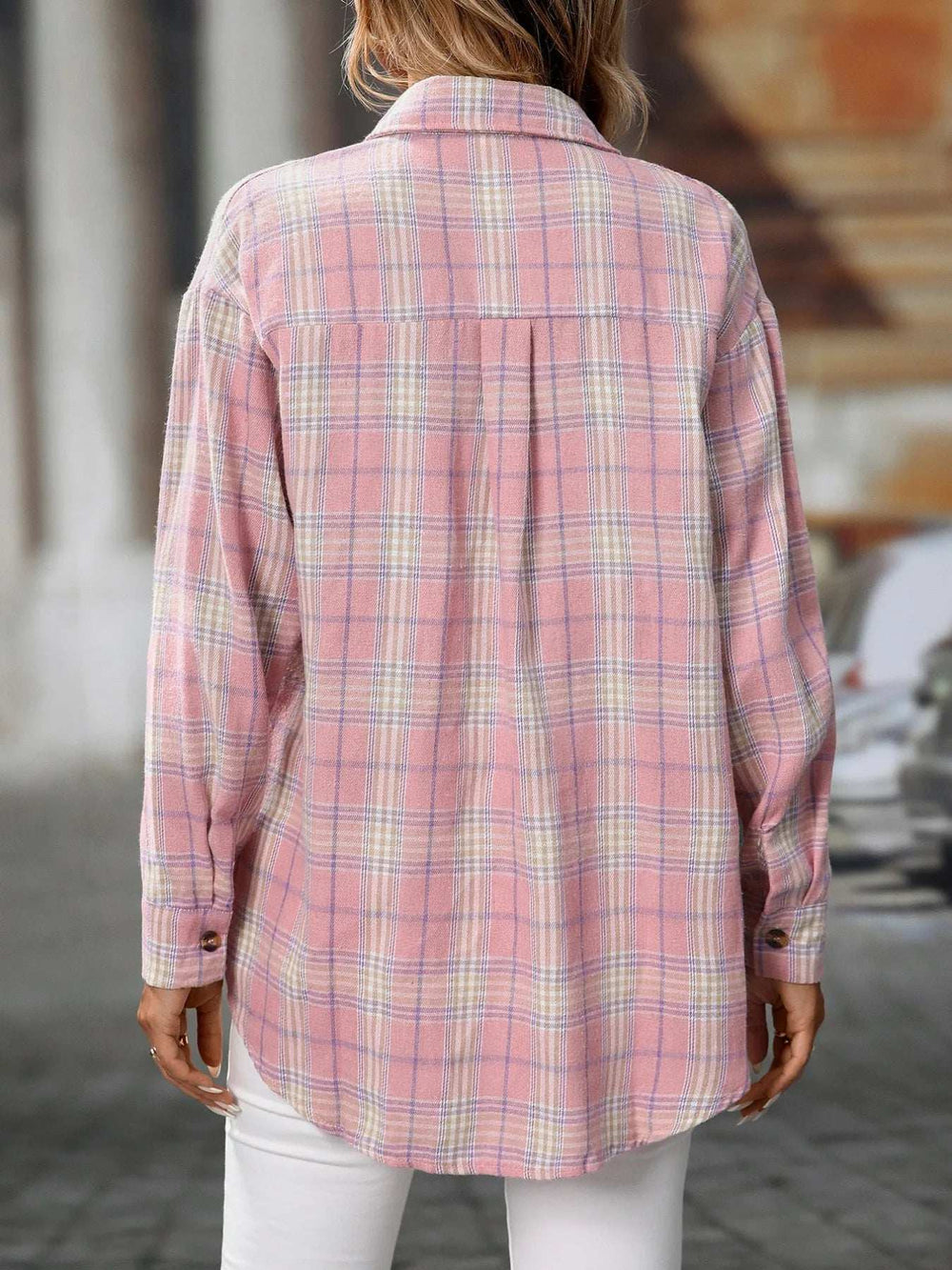 Plaid Button-Down Oversized Shirt - Trendsi - Flyclothing LLC