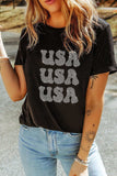 USA Rhinestone Round Neck Short Sleeve T-Shirt - Trendsi - Flyclothing LLC