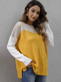 Color Block Round Neck Sweater - Trendsi - Flyclothing LLC
