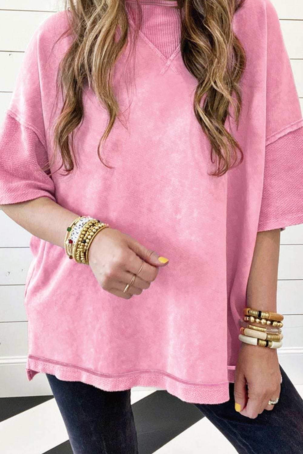 Mineral Wash Drop Shoulder Round Neck T-Shirt - Trendsi - Flyclothing LLC