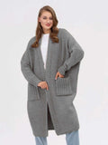 Pocketed Open Front Long Sleeve Longline Cardigan - Trendsi - Flyclothing LLC