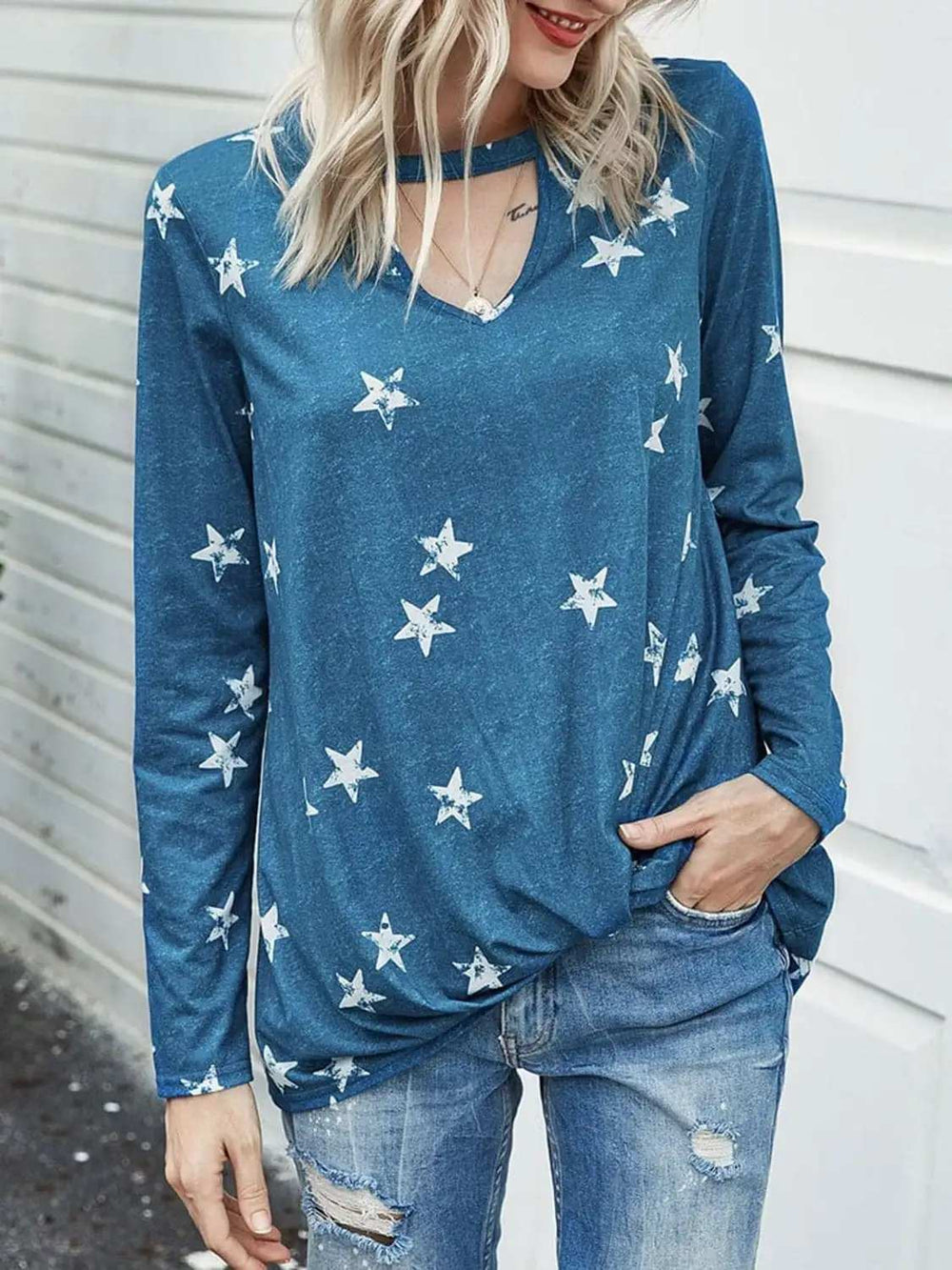Cutout Round Neck Long Sleeve T-Shirt - Trendsi - Flyclothing LLC
