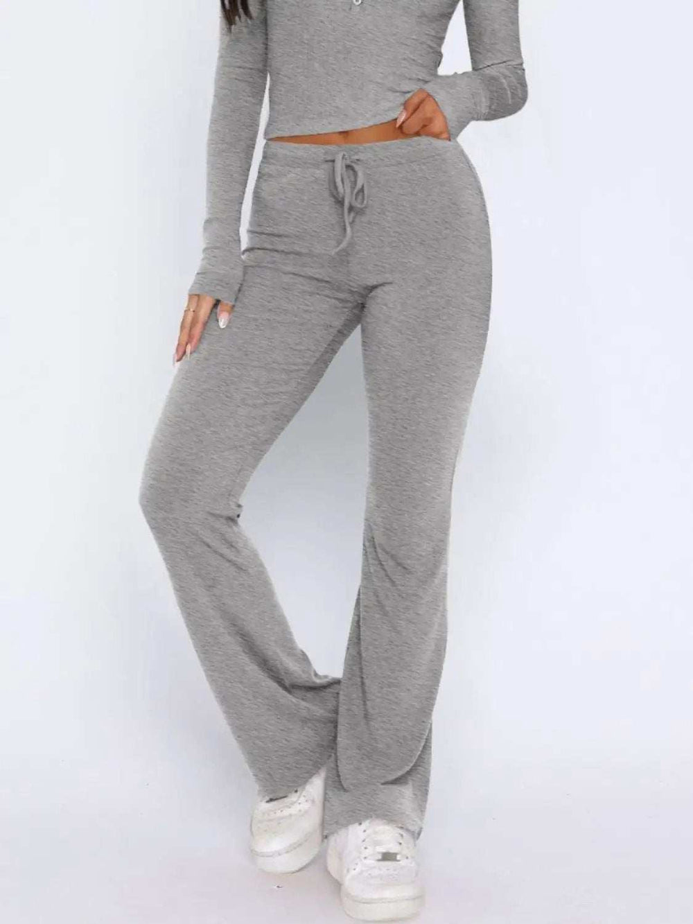 V-Neck Long Sleeve Top and Pants Set - Trendsi - Flyclothing LLC