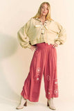 Davi & Dani Smocked Waist Flower Patch Wide Leg Pants - Trendsi - Flyclothing LLC