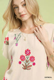 Umgee Linen Blend Embroidered Frayed Hem Top - Trendsi - Flyclothing LLC