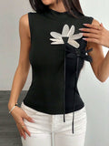 Flower Mock Neck Tank - Trendsi - Flyclothing LLC