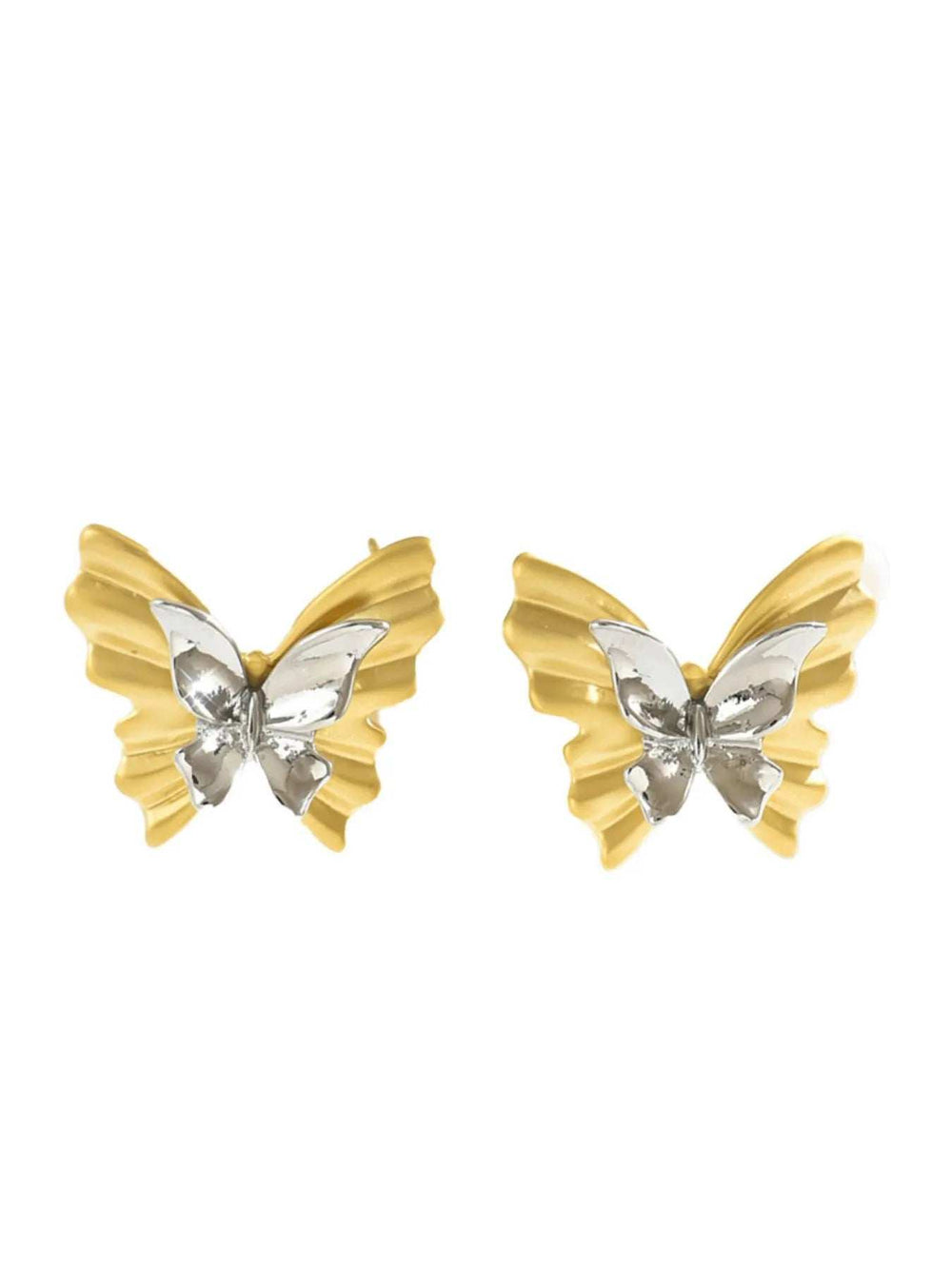 Two-Tone Stainless Steel Butterfly Earrings - Trendsi - Flyclothing LLC