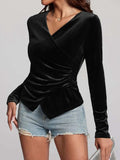 Ruched Surplice Long Sleeve Top - Trendsi - Flyclothing LLC