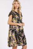 Mittoshop Flower Print Round Neck Flutter Sleeve Tiered Dress - Trendsi - Flyclothing LLC