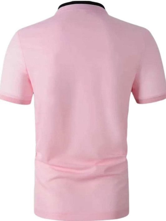 Men's Full Size Stand Collar Contrast Short Sleeve Polo Plus Size - Trendsi - Flyclothing LLC