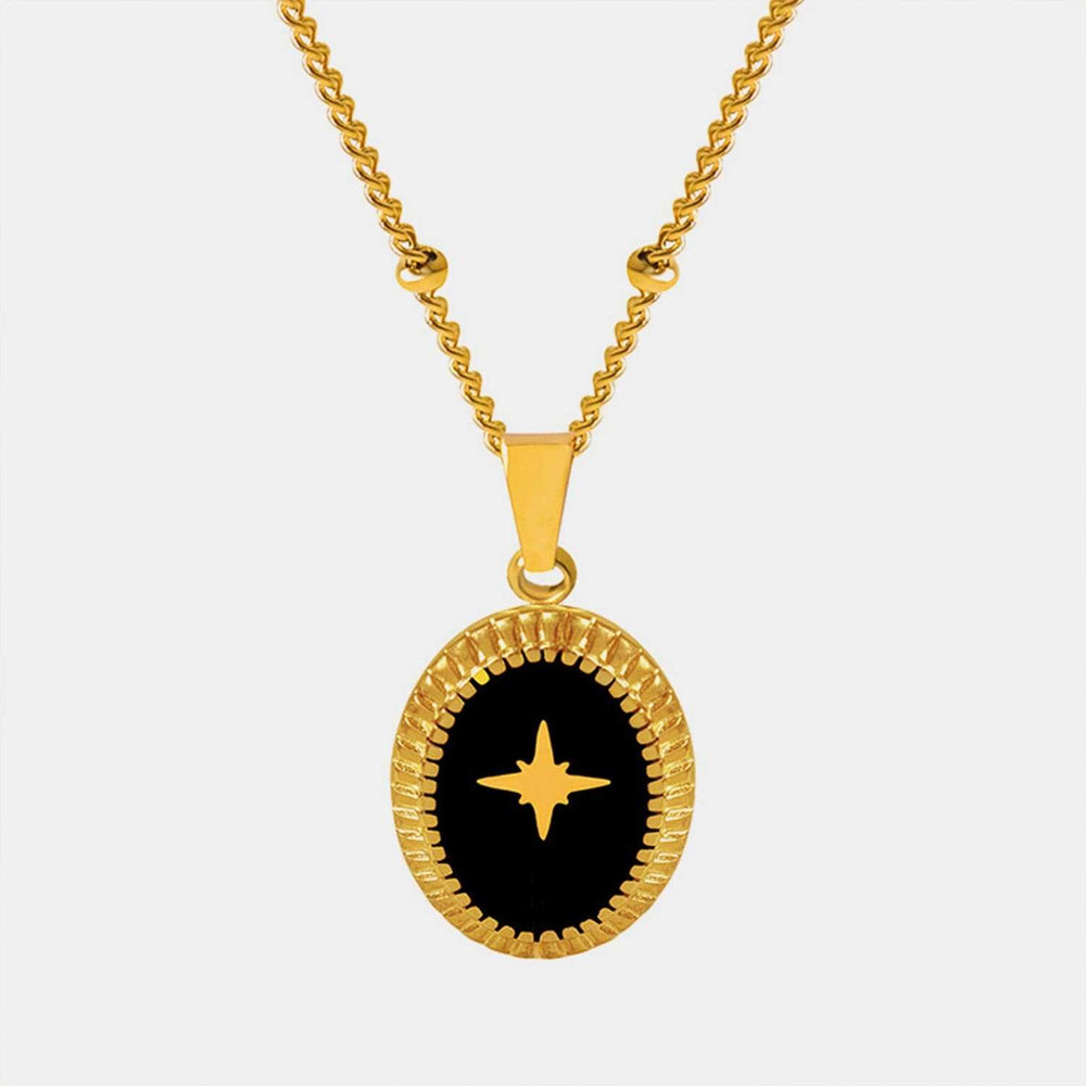 Gold-Plated Titanium Steel Oval Shape Pendant Necklace - Trendsi - Flyclothing LLC